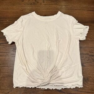 American Eagle Cream Twist Front Lettuce Edge Short Sleeve Crop Top Womens Small